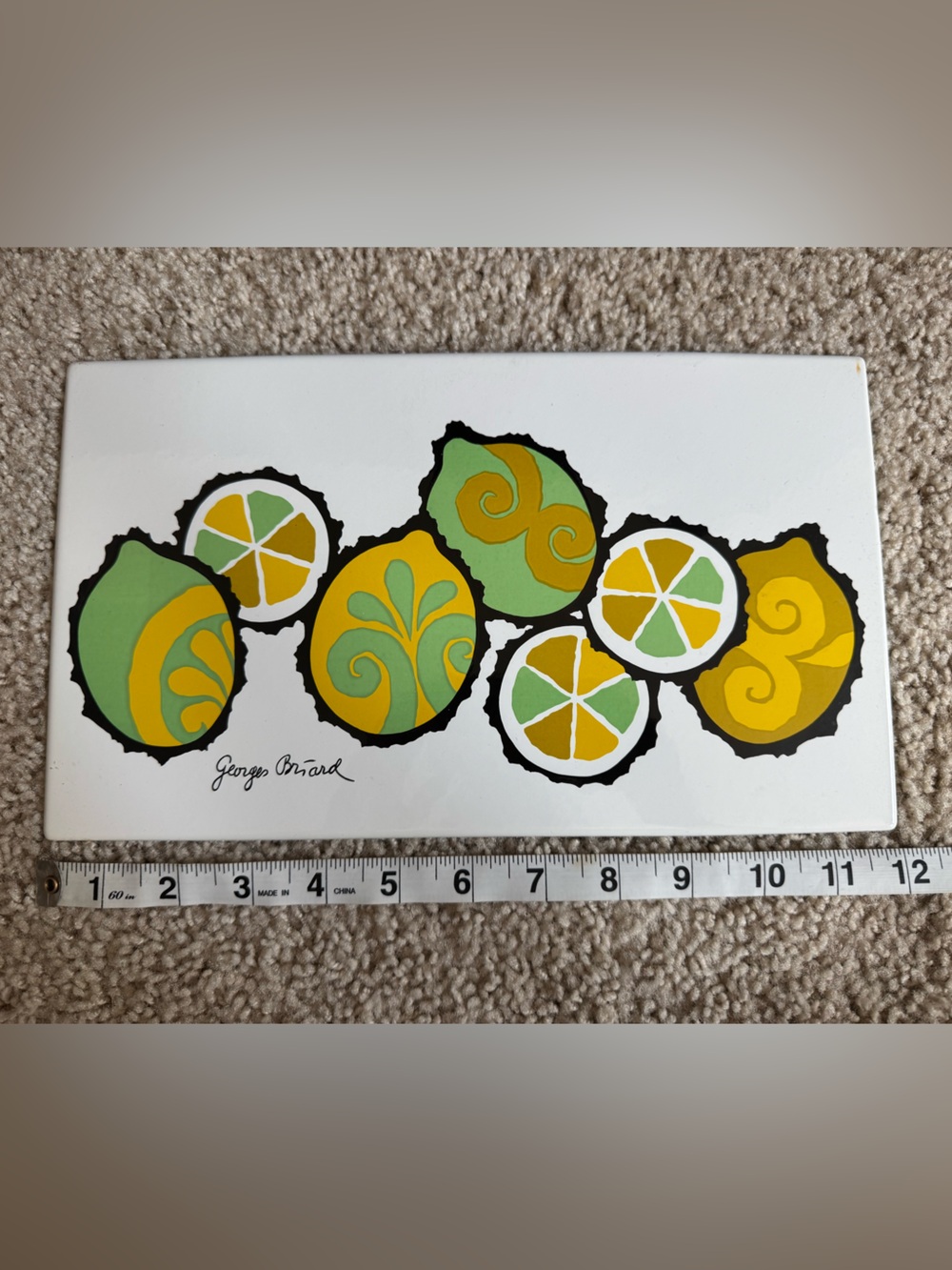 Large Vintage Georges Briard Metal Tile - Citrus
